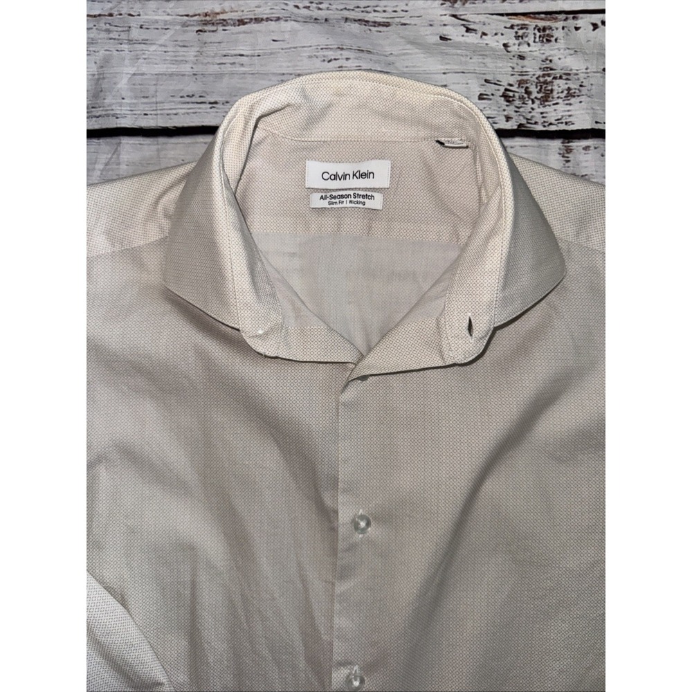 Calvin Klein Mens Medium Beige All Season Stretch Slim-Fit Wicking 15 1-2  34/35